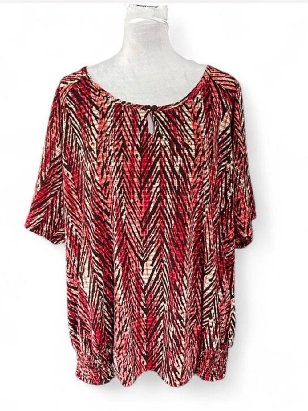Studio Red Patterned Short Sleeve Tunic